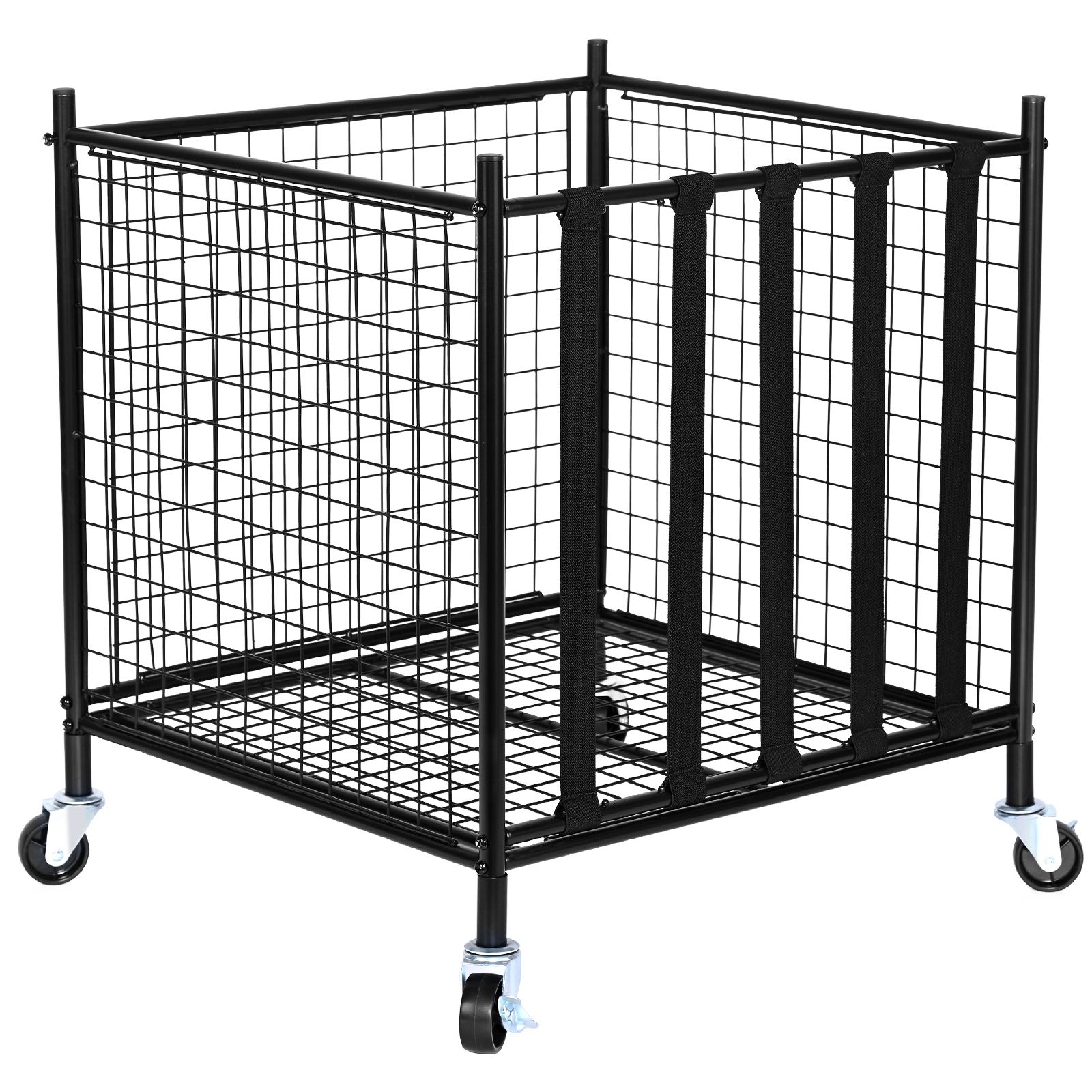 Sports Equipment Holder - ローリングスポーツボール収納カート、伸縮性ストラップ付きロック可能なバスケットボールケージ、屋内屋外用スポーツ用品ホルダーオーガナイザー、ガレージ、プレイルーム、ジム、学校用スチール製収納ラック