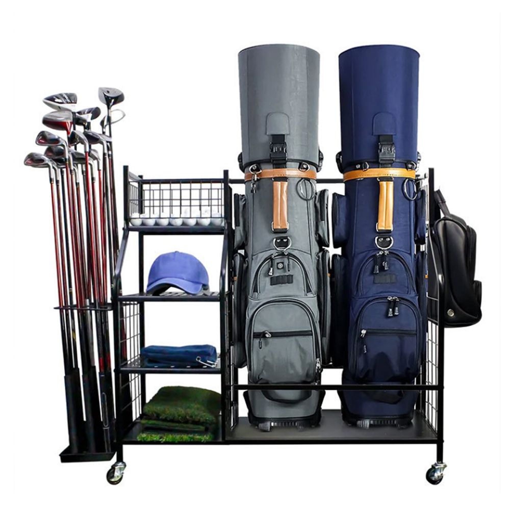 Sports Equipment Garage Organizer - ゴルフバッグ収納ガレージオーガナイザーラック 2 スポーツバッグやその他のゴルフアクセサリーに適合 ゴルフ用品スタンド ラージデザイン