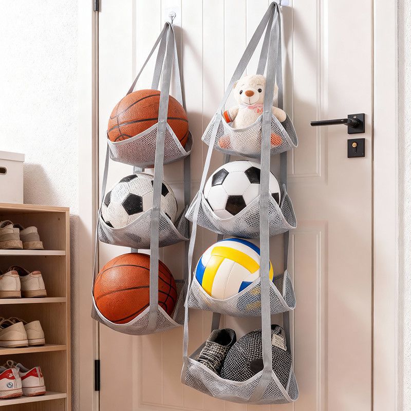 Sports Equipment Holder - 壁掛けボール収納バッグ メッシュポケットオーガナイザー バスケットボール サッカー ホームガレージ スポーツ用品