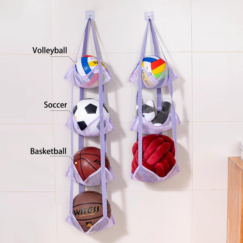 Sports Equipment Garage Organizer - 新しい壁掛けボール収納バッグメッシュポケットオーガナイザーバスケットボールサッカーホームガレージスポーツ用品おもちゃホルダー