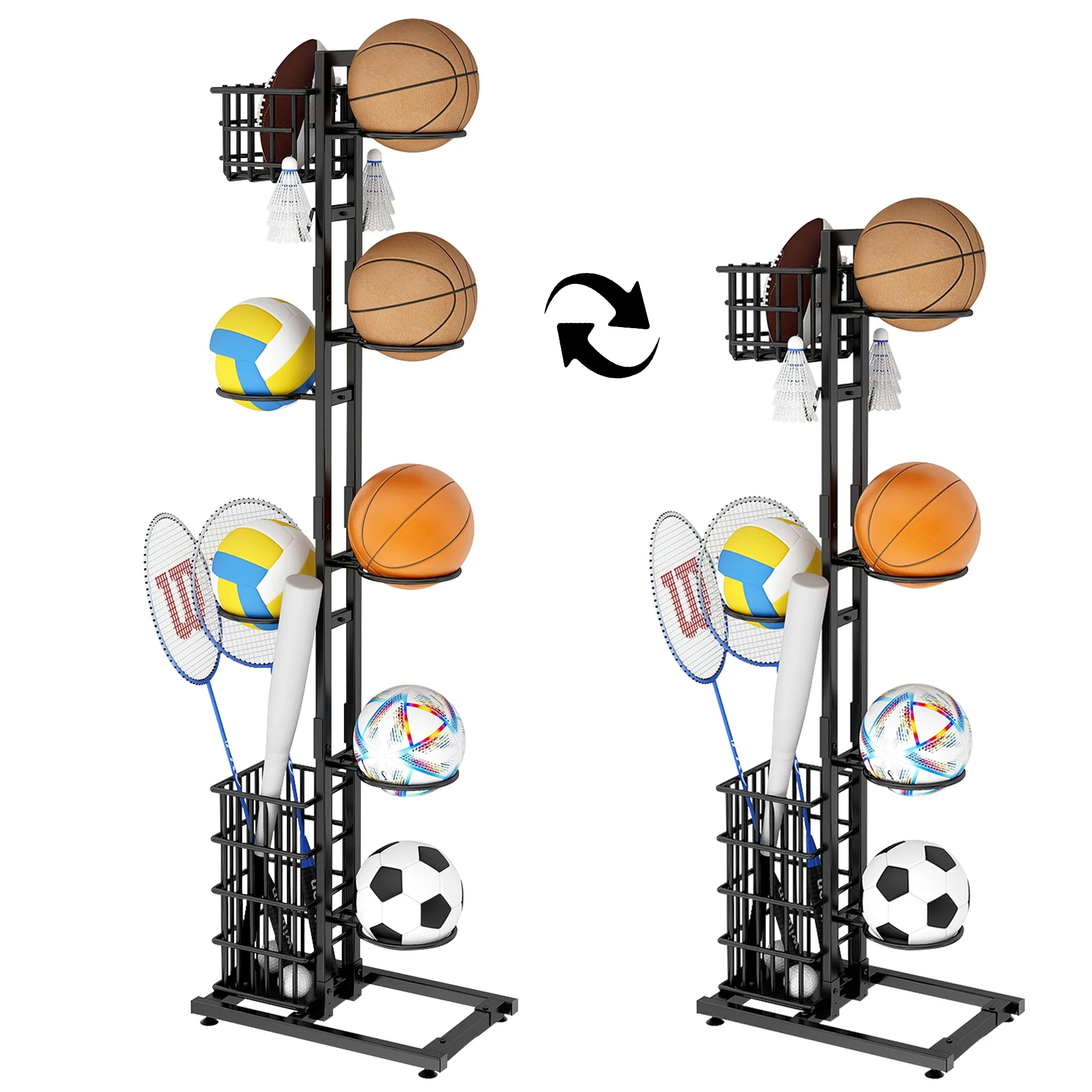Sports Equipment Holder - 2026年版 サッカー・野球・バスケットボール用ホルダースタンド、スポーツ用品収納オーガナイザー付き、ボール収納スタンド