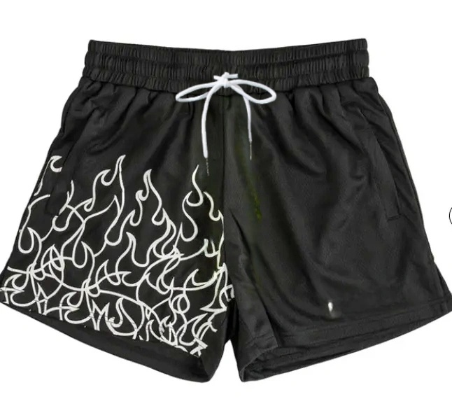 Sports Equipment Resale - 夏のホットセール ユニセックス メッシュ速乾ショーツ ヒップホップ 炎柄グラフィティプリント ドローストリング