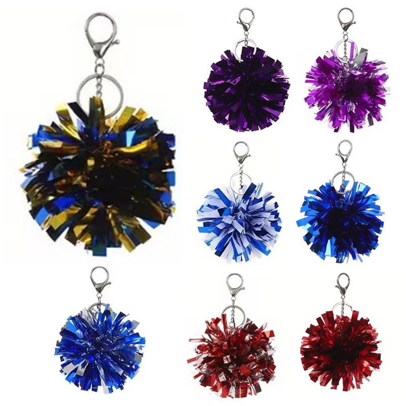 Cheerleading Pom Pom - カラフルなチアポンポンキーホルダー、チアリーダー、チアリーディングキーリングチャーム、フォイルバッグペンダント、パーティーの記念品、ダンスアクセサリー、ギフト