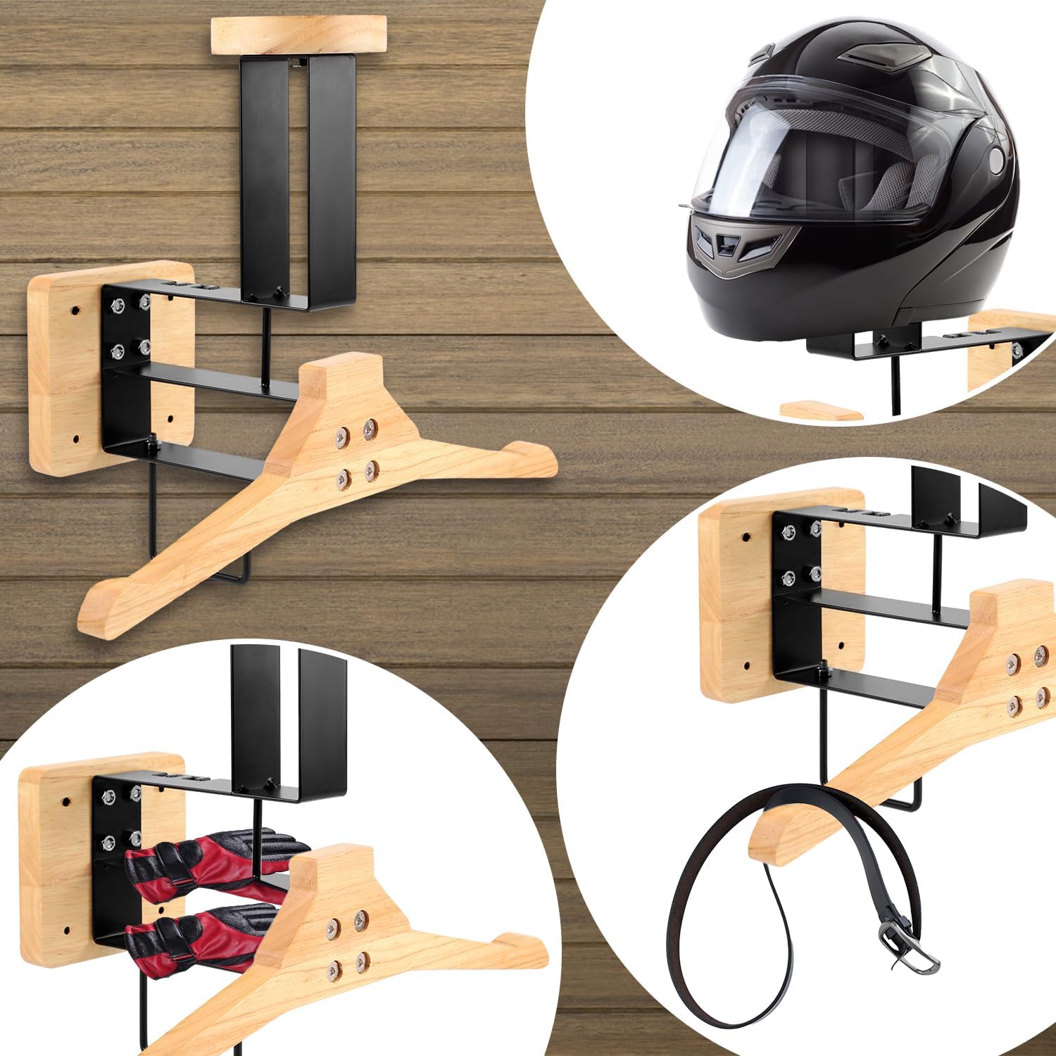 木製オートバイヘルメットホルダー壁掛けフックディスプレイラッ - Sports Equipment Holder のレビューと価格