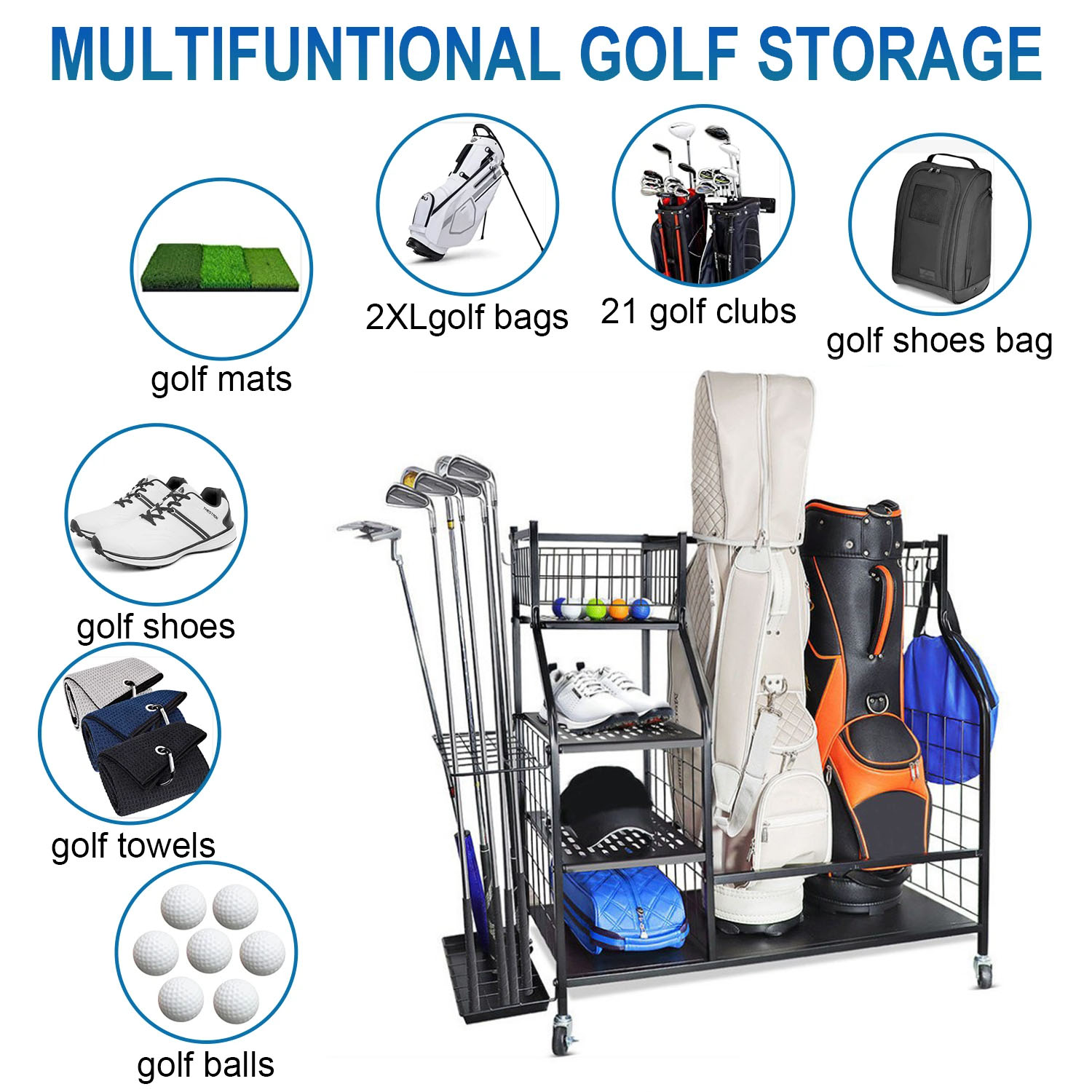 ゴルフバッグ収納ガレージオーガナイザーラック 2 スポーツバ - Sports Equipment Garage Organizer のレビューと価格