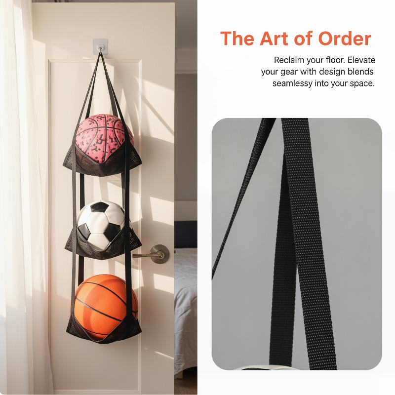 壁掛けバスケットボール収納メッシュバッグ 3つの独立したポケ - Sports Equipment Garage Organizer のレビューと価格