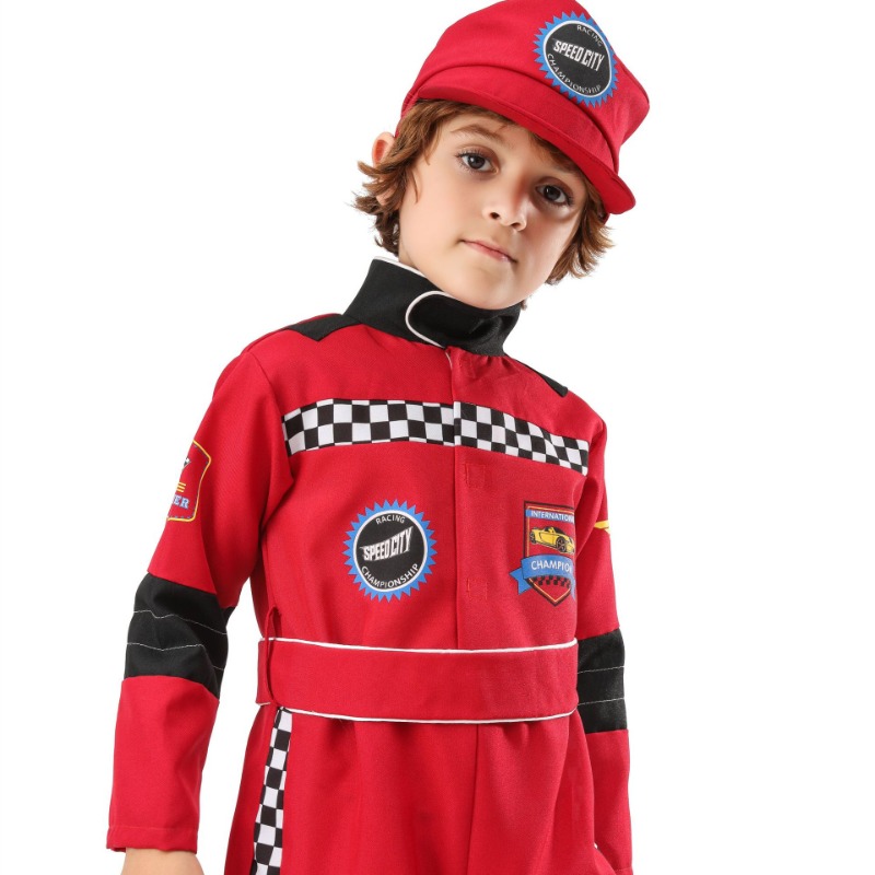 少年レッドレーサーコスプレ衣装ハロウィンロールプレイレーシン - Sports Equipment For Boys のレビューと価格