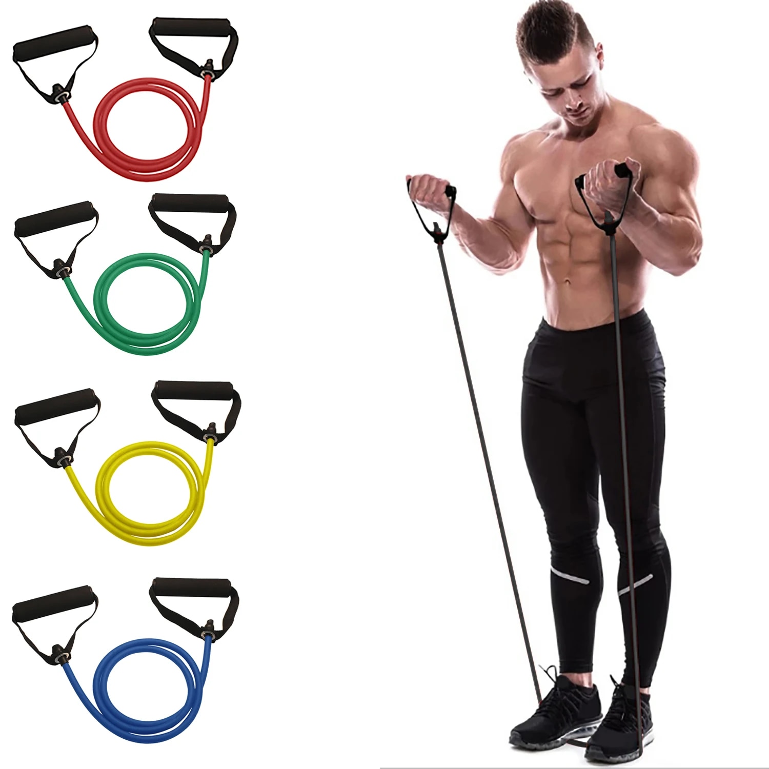 ハンドル付きレジスタンスバンド、エクササイズバンド、男性女性 - Sports Equipment At Home のレビューと価格