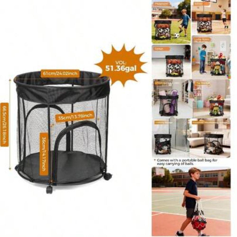 51.36ガロンのボール収納カート（車輪付き）、バスケットボ - Sports Equipment Garage Organizer のレビューと価格