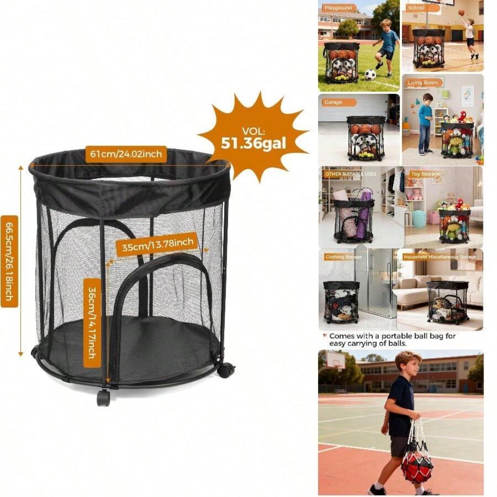 51.36ガロンのボール収納カート（車輪付き）、バスケットボ - Sports Equipment Garage Organizer のレビューと価格