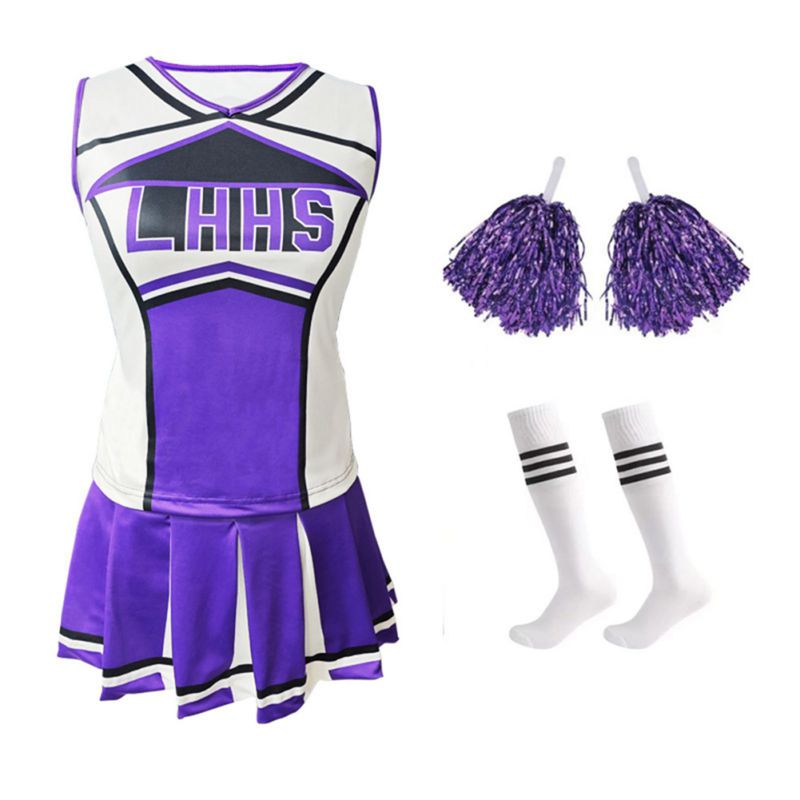 女性用チアリーダーコスチューム制服衣装トップミニプリーツスカ - Cheerleading Pom Pom のレビューと価格